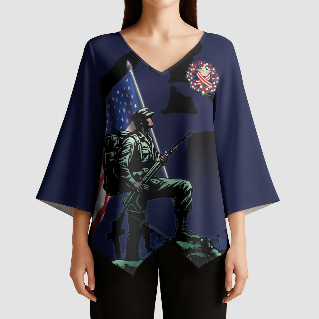 Memorial Day Veteran Remember and Honor Kimono Sleeve Blouse