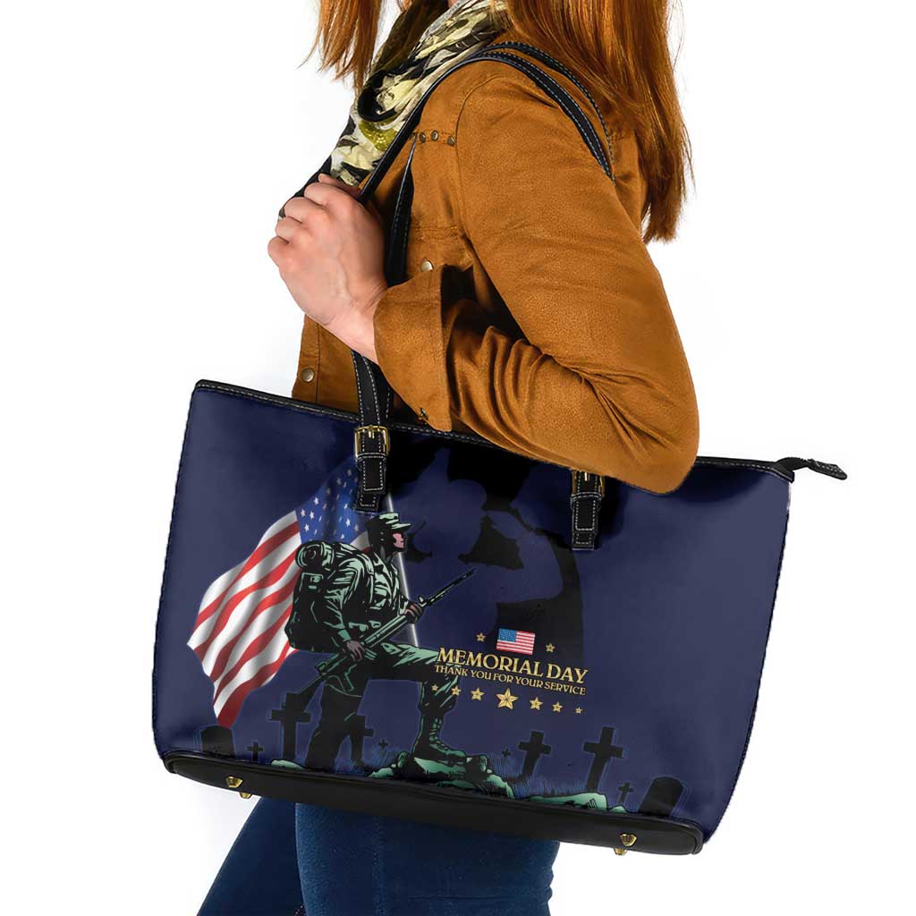 Memorial Day Veteran Remember and Honor Leather Tote Bag