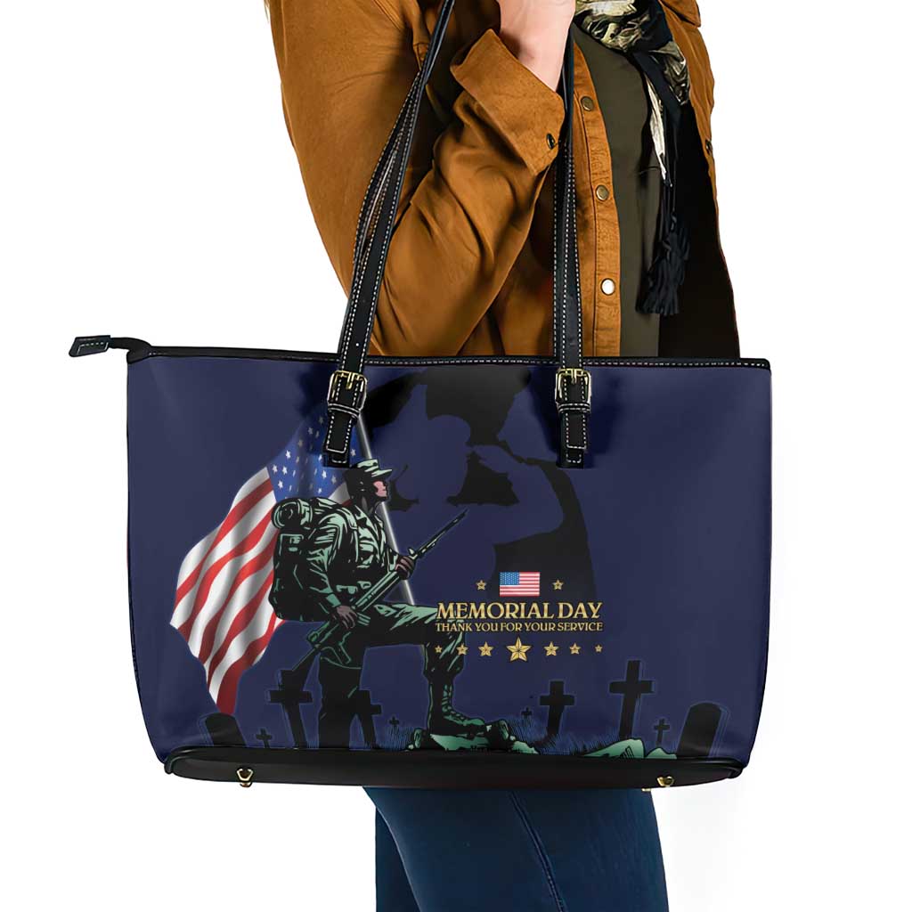 Memorial Day Veteran Remember and Honor Leather Tote Bag