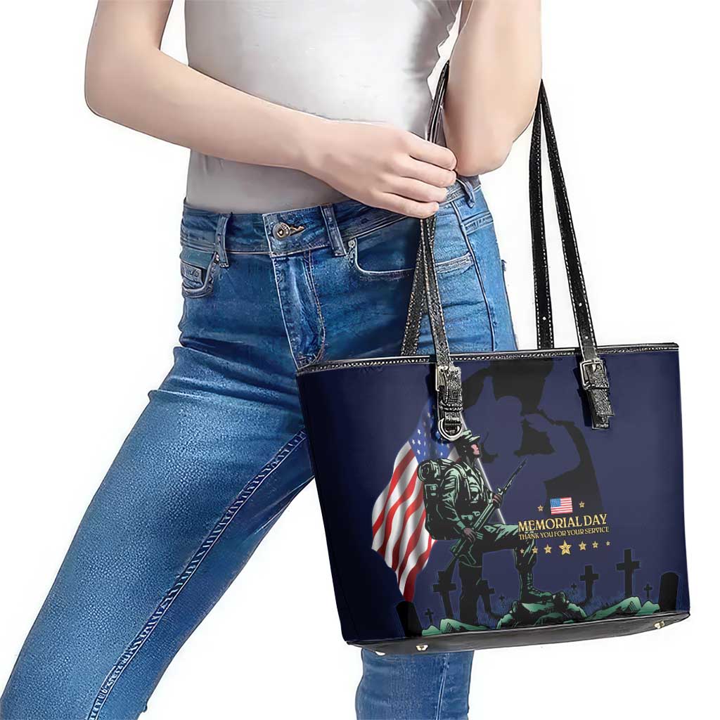 Memorial Day Veteran Remember and Honor Leather Tote Bag