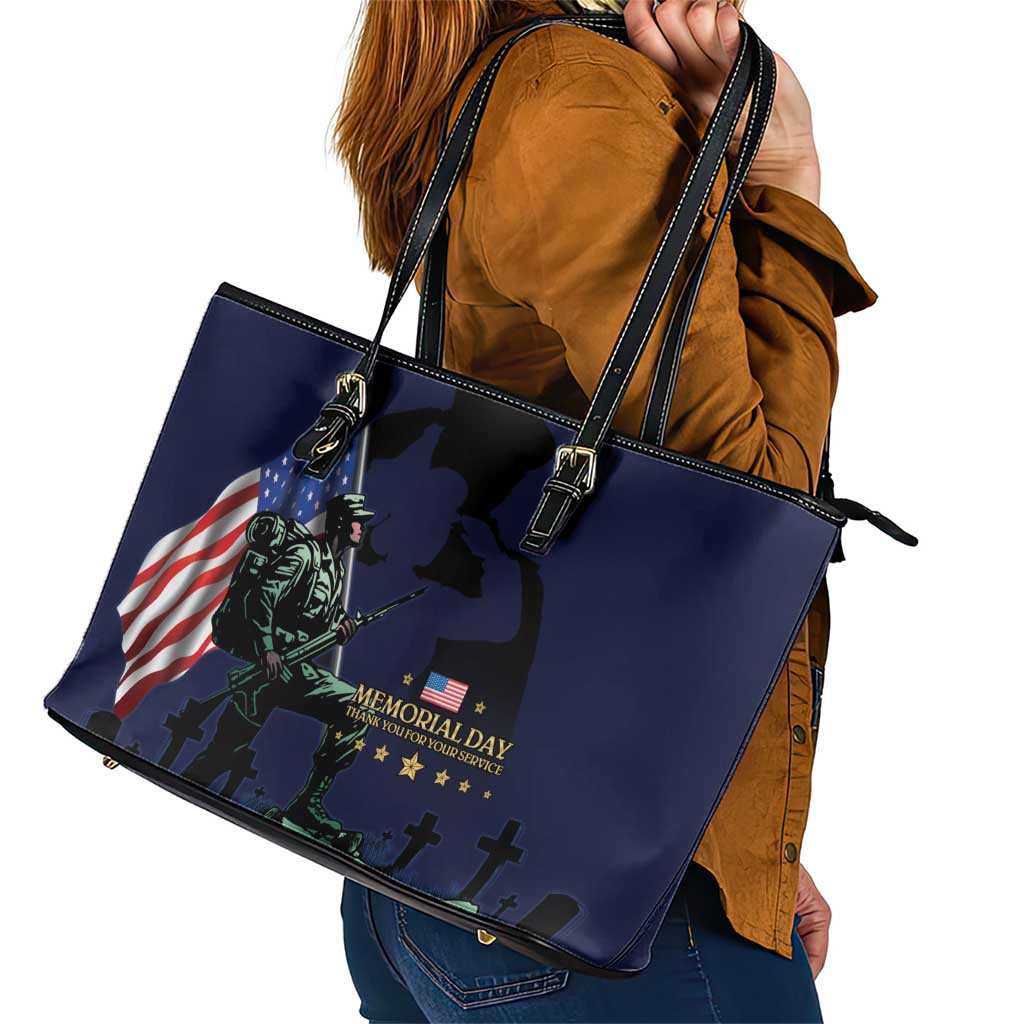 Memorial Day Veteran Remember and Honor Leather Tote Bag
