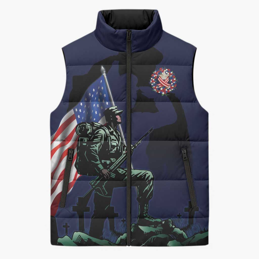 Memorial Day Veteran Remember and Honor Sleeveless Puffer Jacket