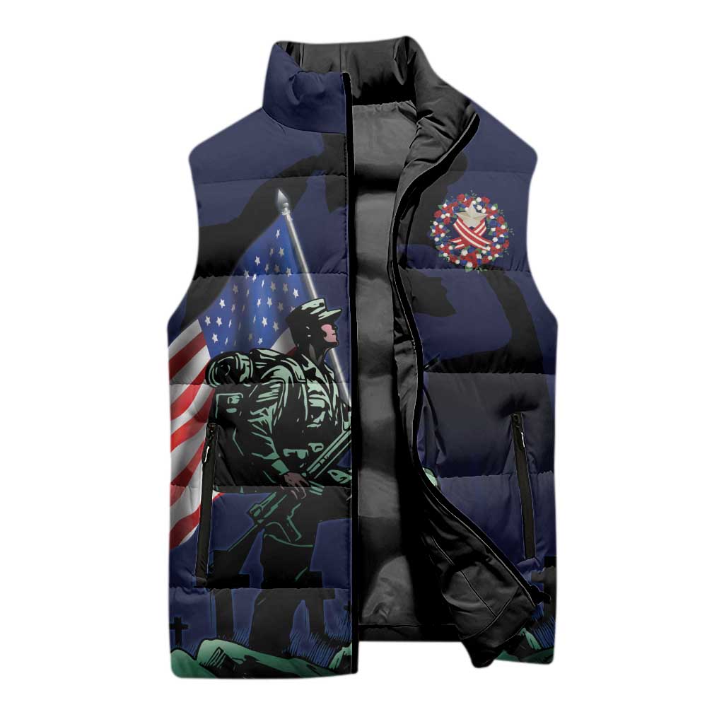 Memorial Day Veteran Remember and Honor Sleeveless Puffer Jacket