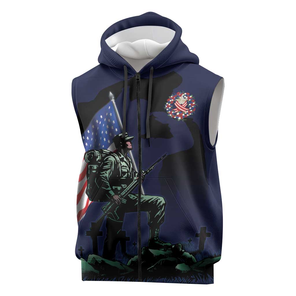 Memorial Day Veteran Remember and Honor Sleeveless Zip Hoodie