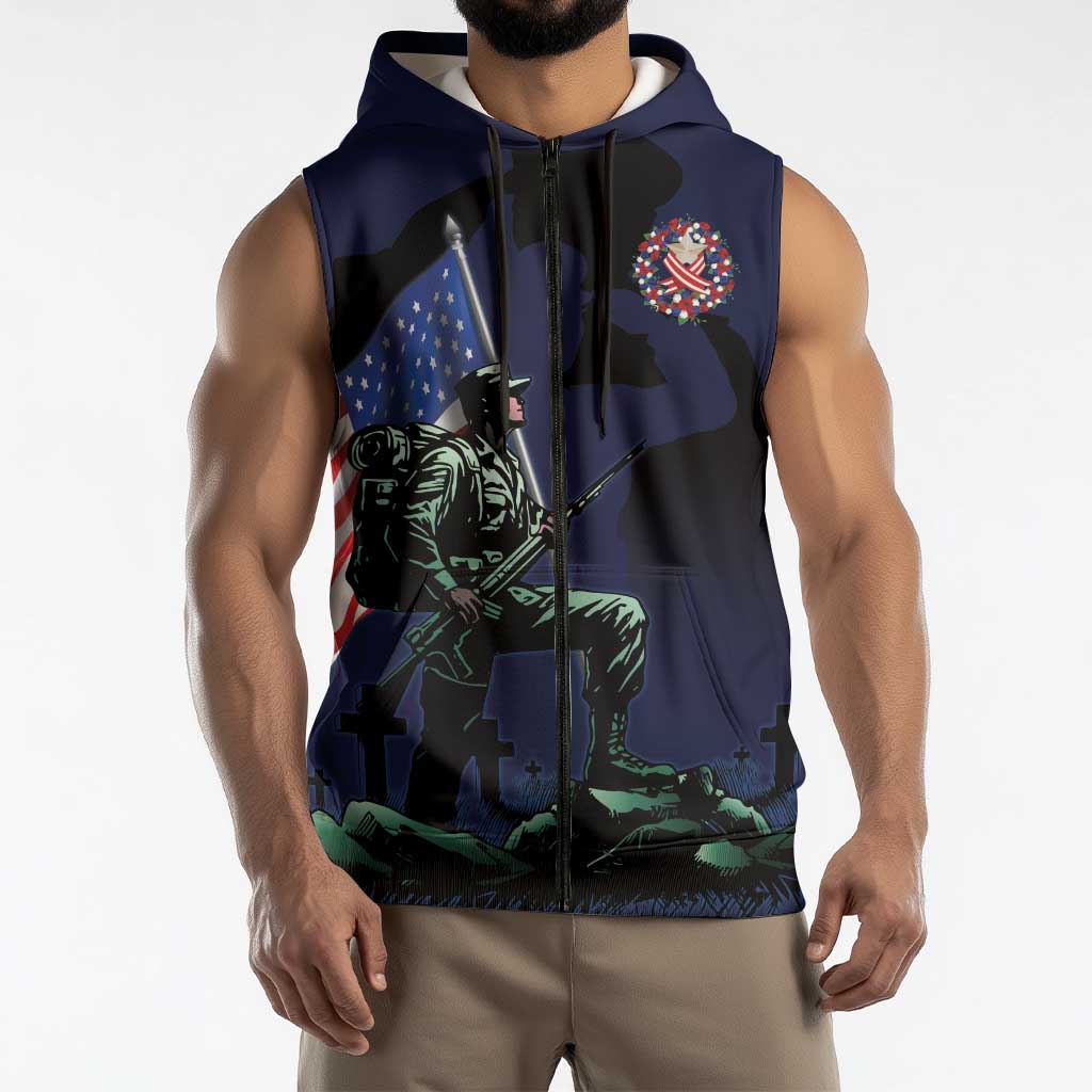 Memorial Day Veteran Remember and Honor Sleeveless Zip Hoodie