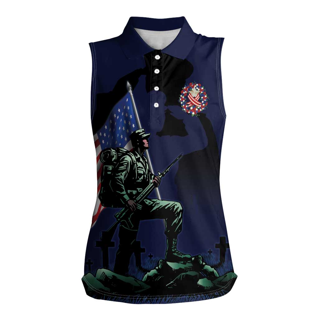Memorial Day Veteran Remember and Honor Women Sleeveless Polo Shirt