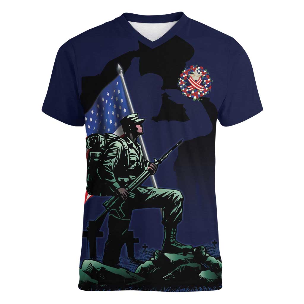 Memorial Day Veteran Remember and Honor Women V-Neck T-Shirt