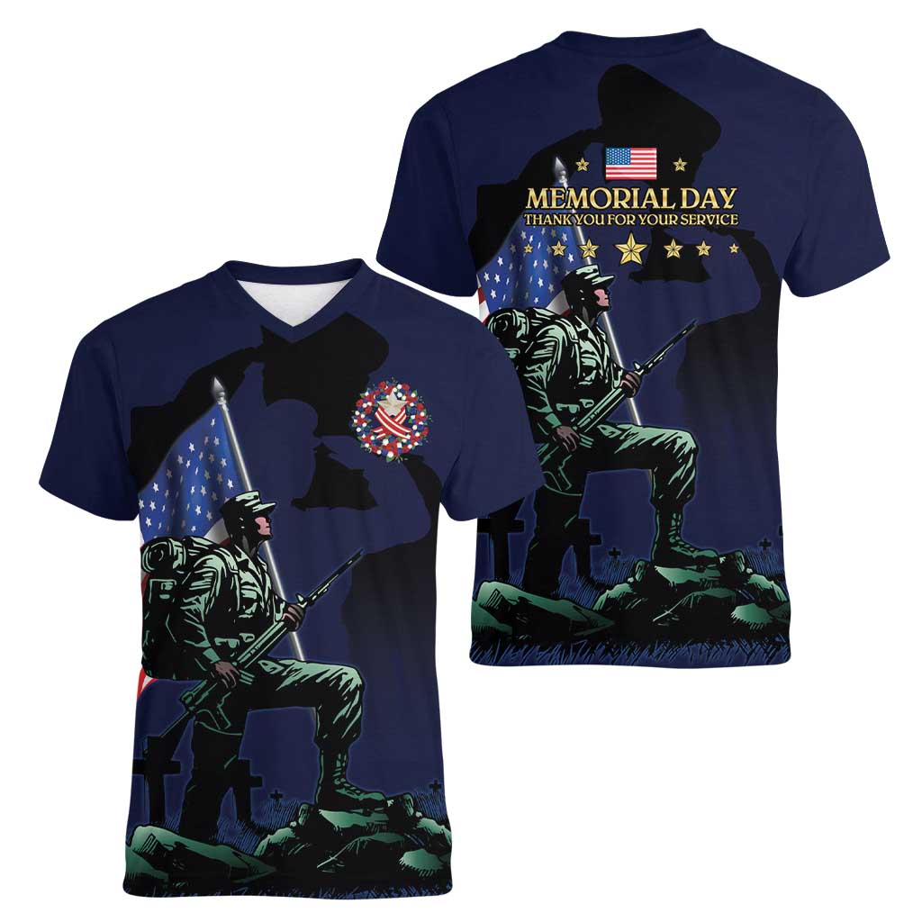 Memorial Day Veteran Remember and Honor Women V-Neck T-Shirt