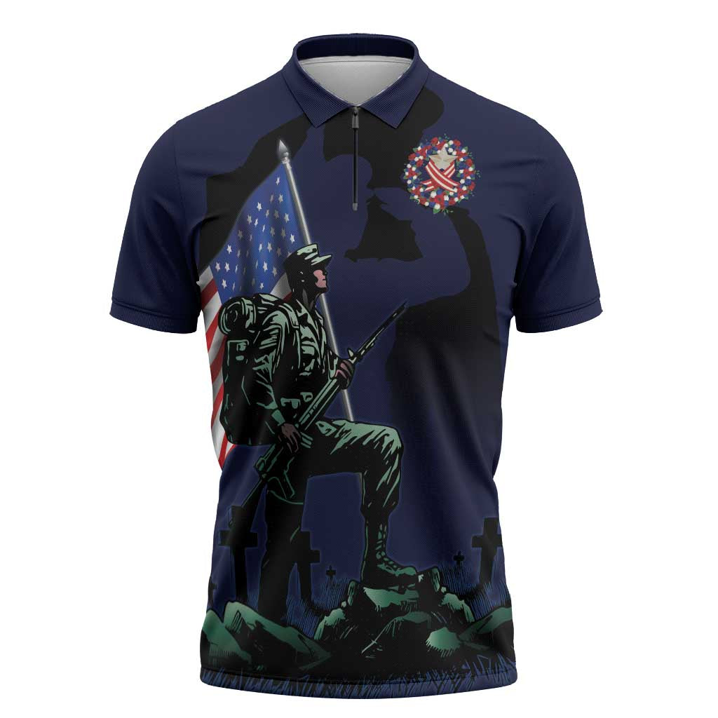 Memorial Day Veteran Remember and Honor Zipper Polo Shirt