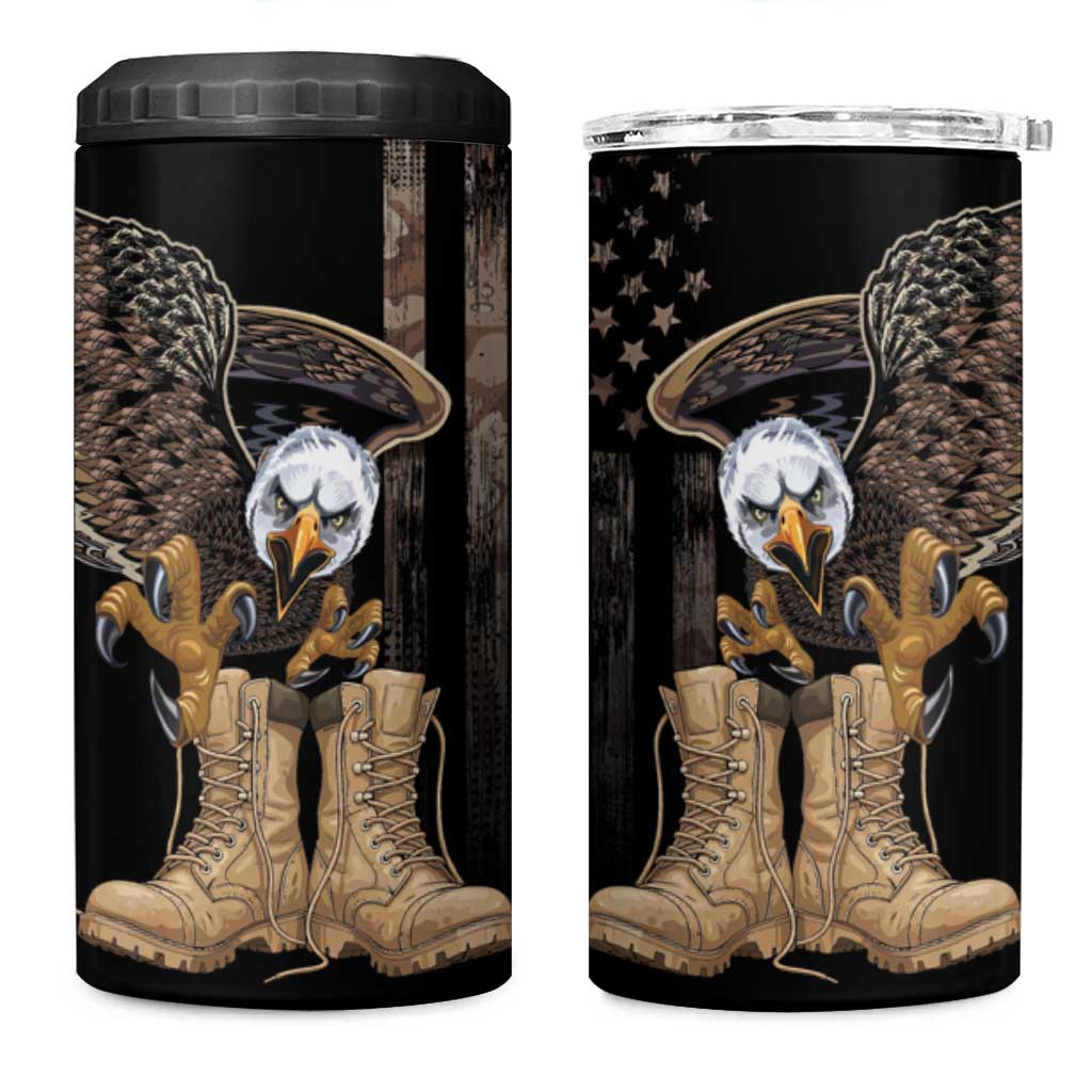 US Memorial Day 4 in 1 Can Cooler Tumbler Land Of The Free Patriotic American Flag Vintage