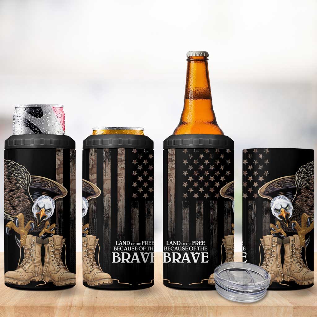 US Memorial Day 4 in 1 Can Cooler Tumbler Land Of The Free Patriotic American Flag Vintage