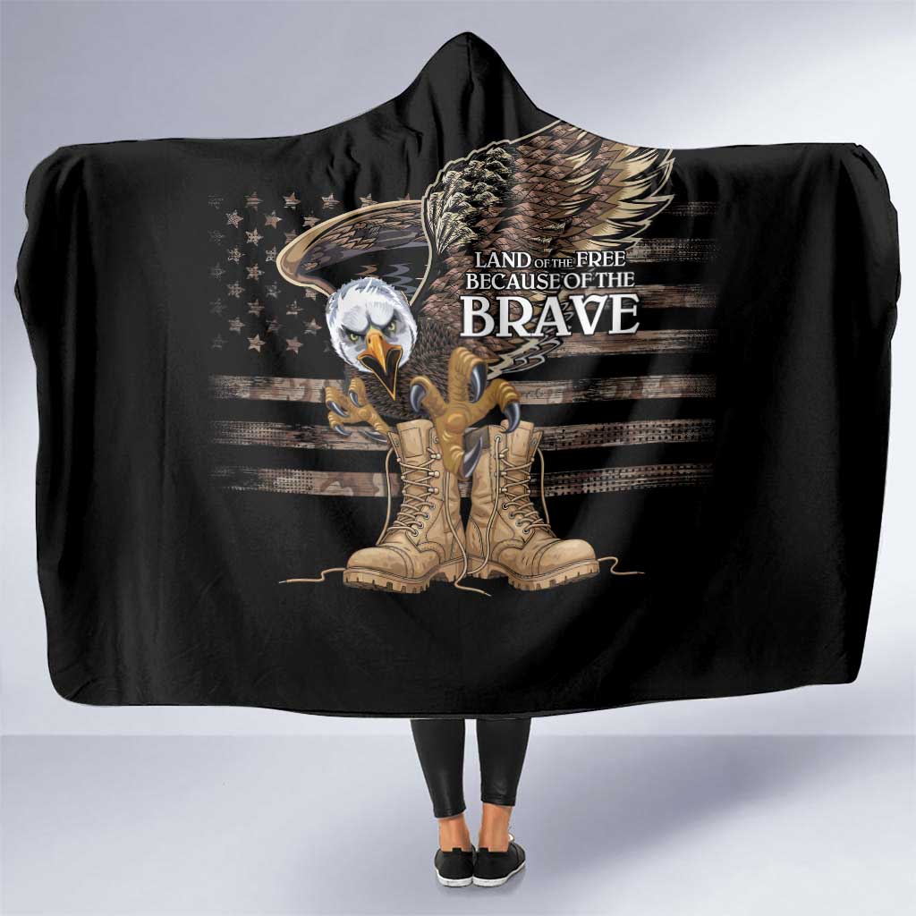 US Memorial Day Hooded Blanket Land Of The Free Patriotic American Flag Vintage