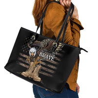 US Memorial Day Leather Tote Bag Land Of The Free Patriotic American Flag Vintage