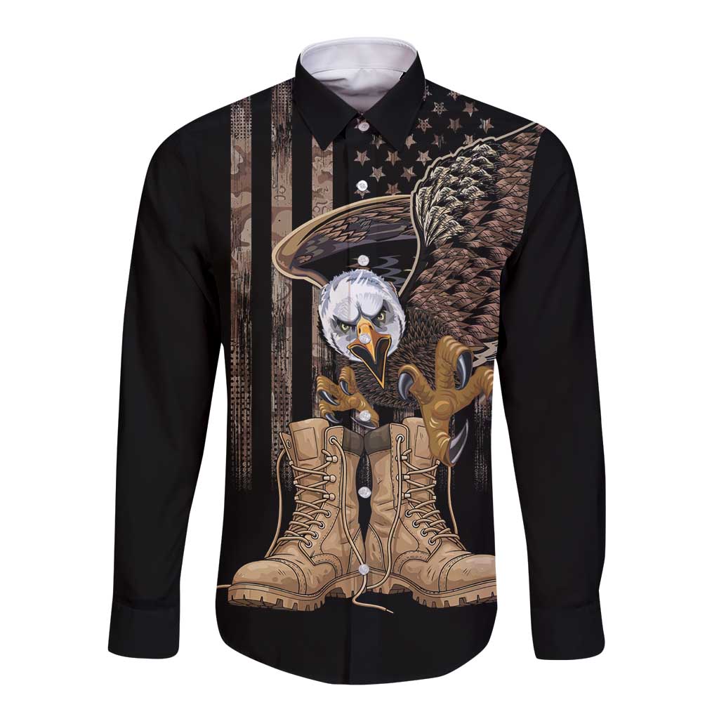 US Memorial Day Long Sleeve Button Shirt Land Of The Free Patriotic American Flag Vintage