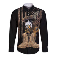US Memorial Day Long Sleeve Button Shirt Land Of The Free Patriotic American Flag Vintage
