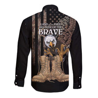 US Memorial Day Long Sleeve Button Shirt Land Of The Free Patriotic American Flag Vintage