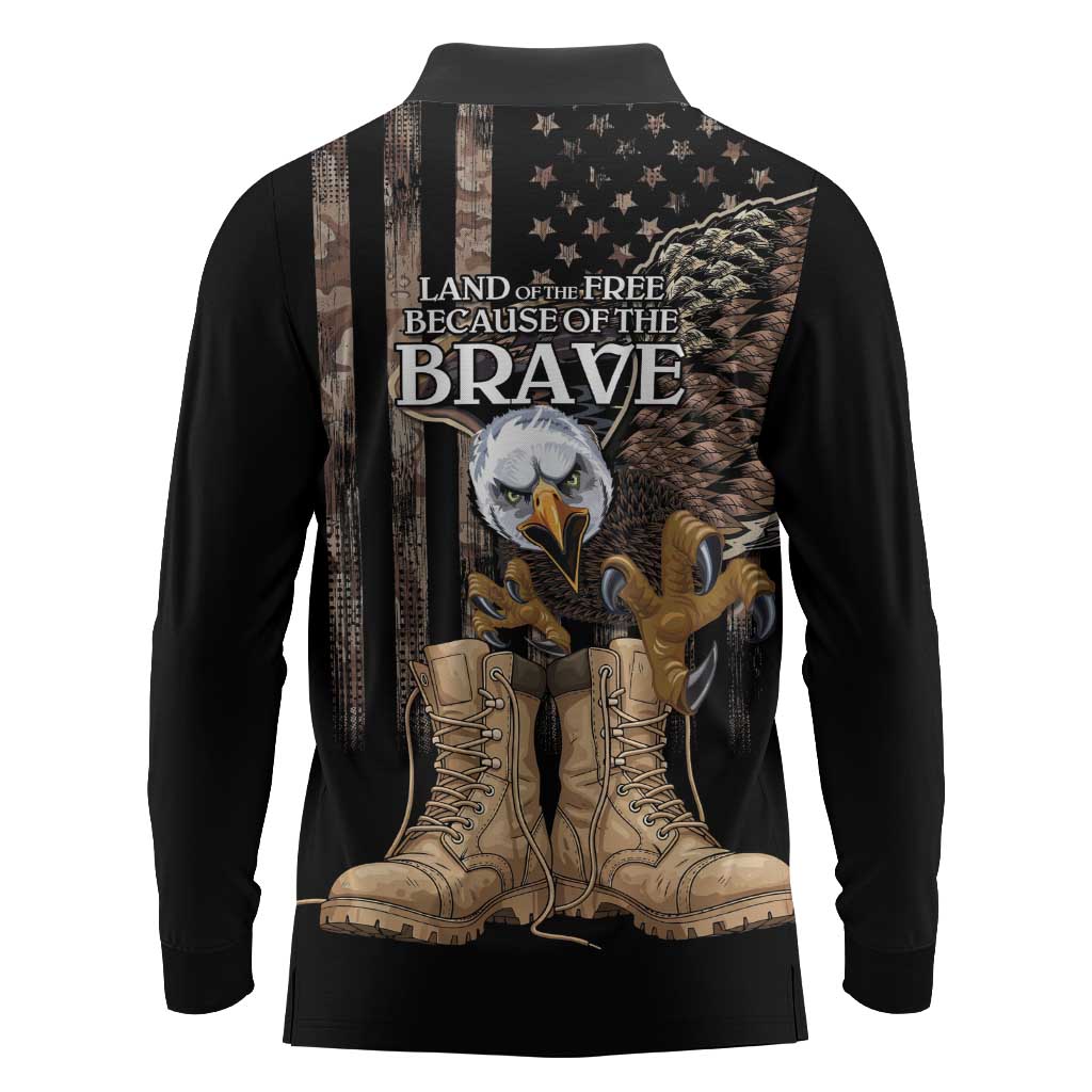 US Memorial Day Long Sleeve Polo Shirt Land Of The Free Patriotic American Flag Vintage