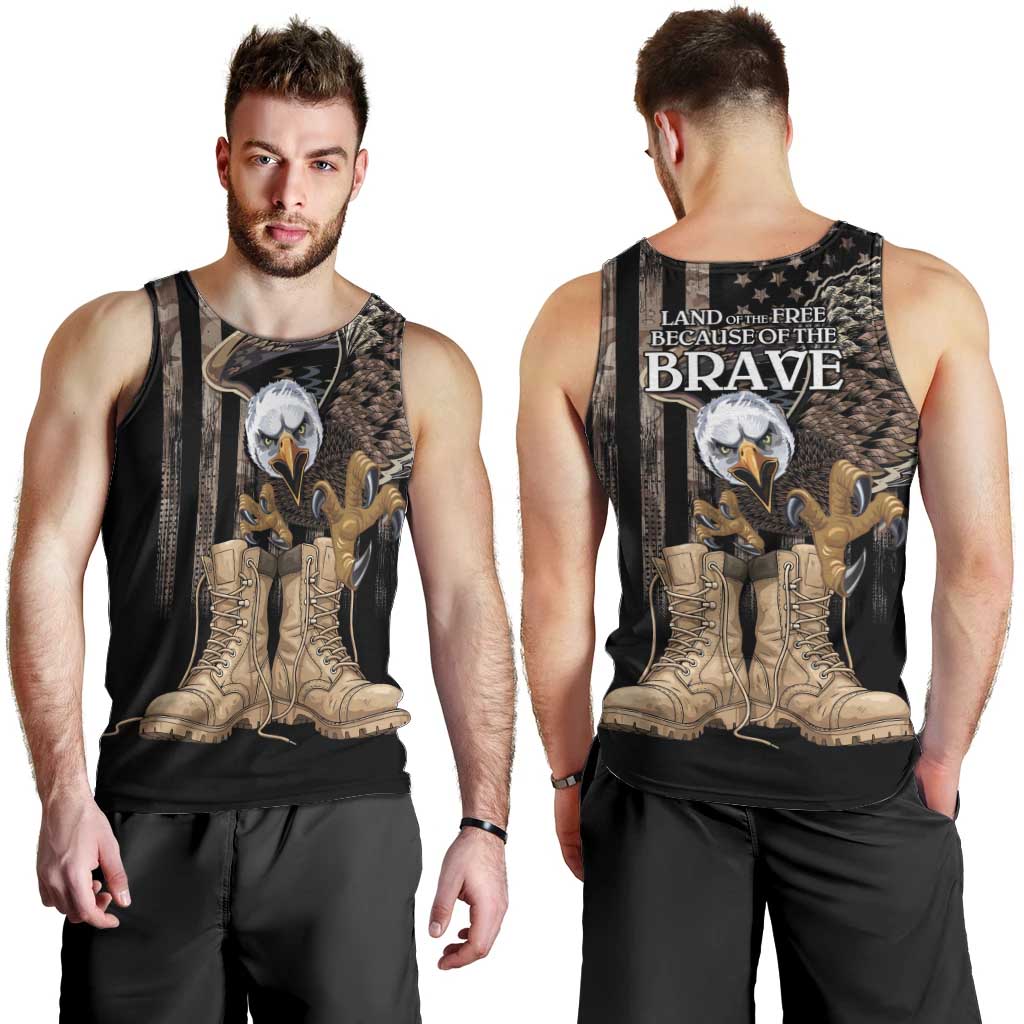 US Memorial Day Men Tank Top Land Of The Free Patriotic American Flag Vintage