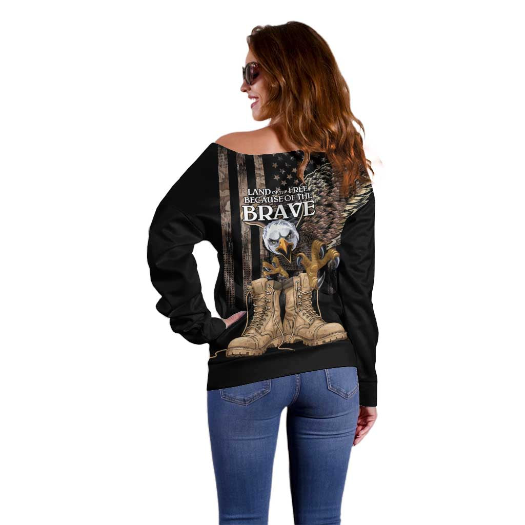 US Memorial Day Off Shoulder Sweater Land Of The Free Patriotic American Flag Vintage