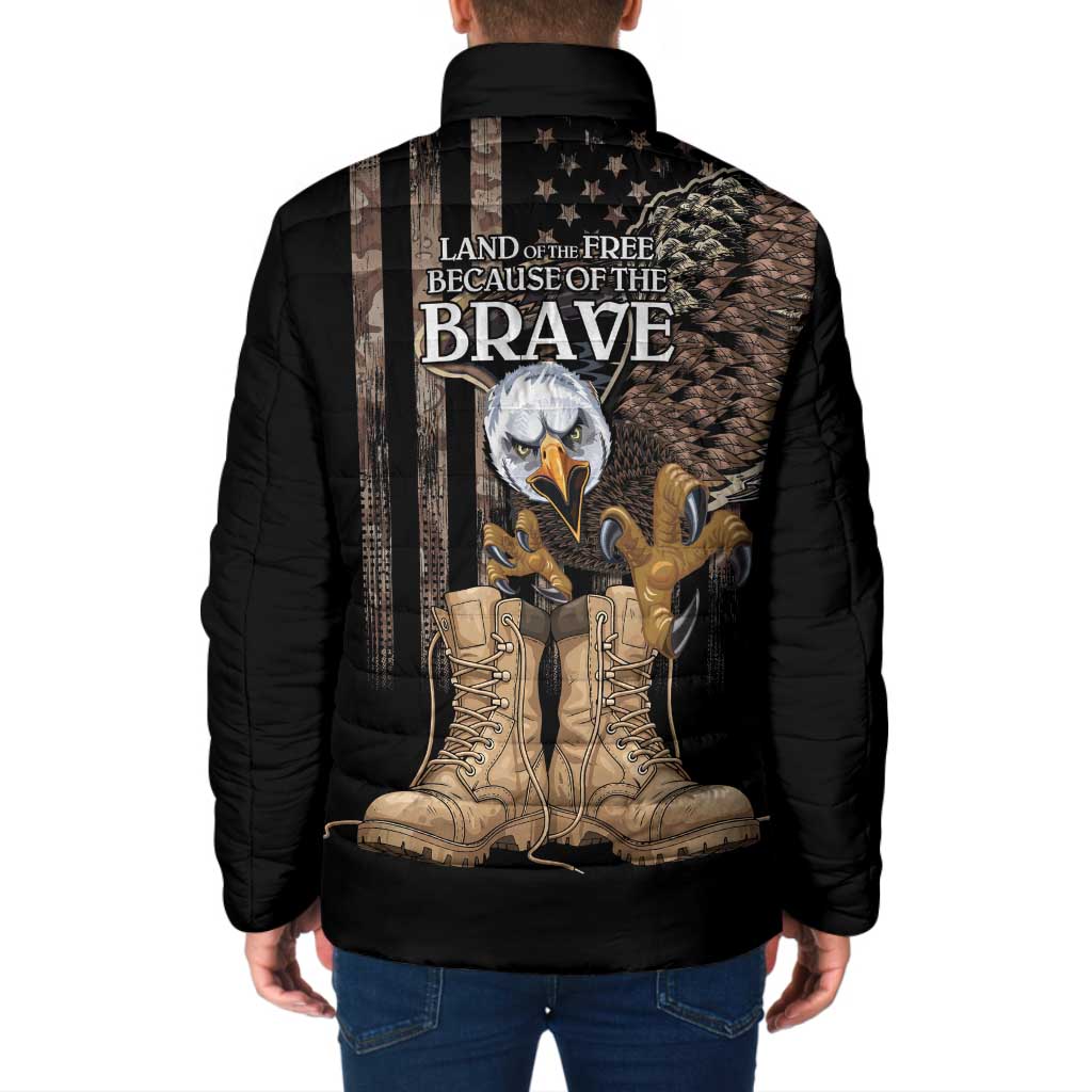 US Memorial Day Padded Jacket Land Of The Free Patriotic American Flag Vintage