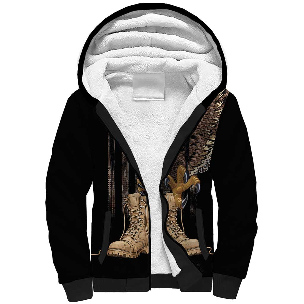 US Memorial Day Sherpa Hoodie Land Of The Free Patriotic American Flag Vintage