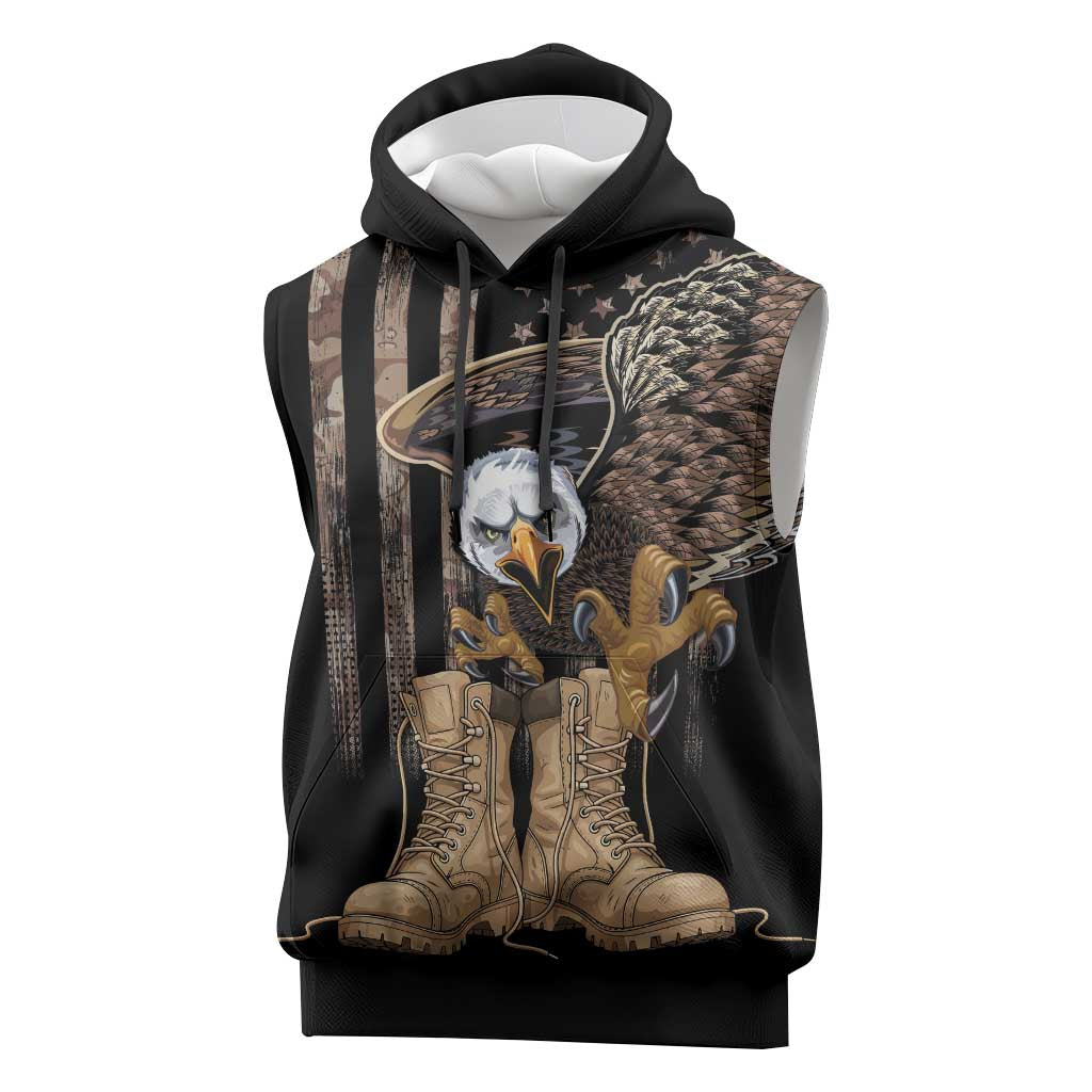 US Memorial Day Sleeveless Hoodie Land Of The Free Patriotic American Flag Vintage