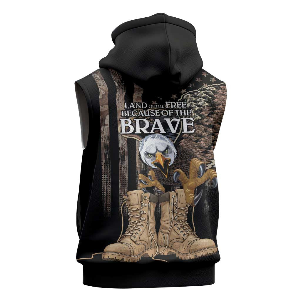 US Memorial Day Sleeveless Hoodie Land Of The Free Patriotic American Flag Vintage