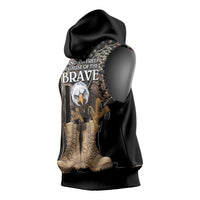 US Memorial Day Sleeveless Hoodie Land Of The Free Patriotic American Flag Vintage