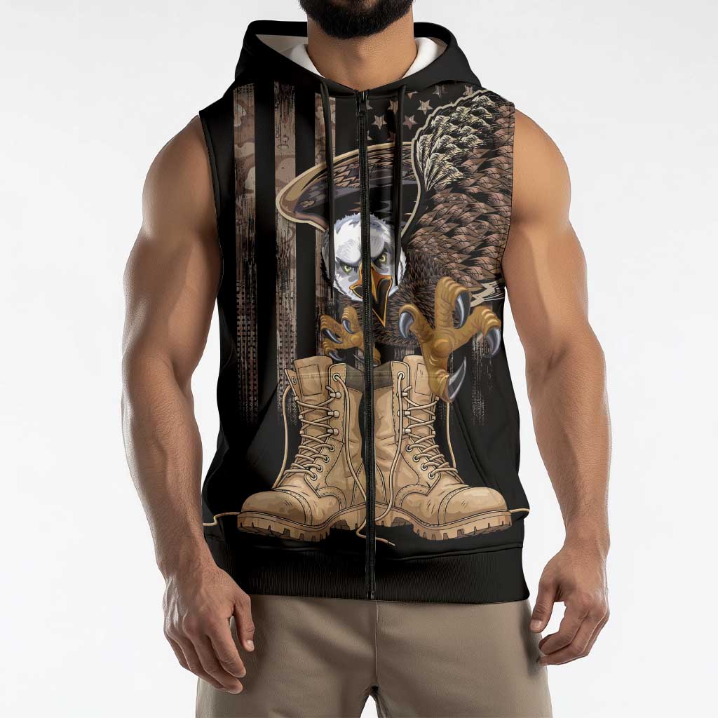 US Memorial Day Sleeveless Zip Hoodie Land Of The Free Patriotic American Flag Vintage