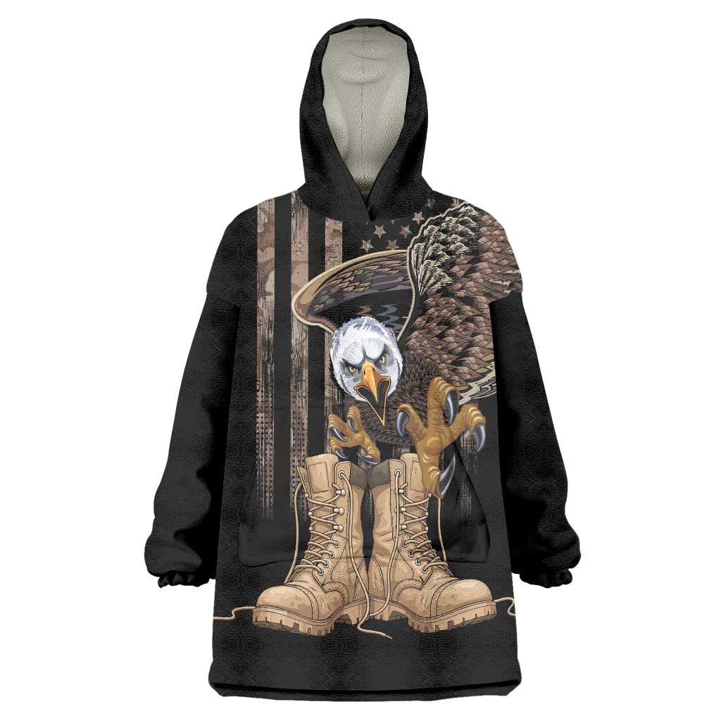 US Memorial Day Wearable Blanket Hoodie Land Of The Free Patriotic American Flag Vintage