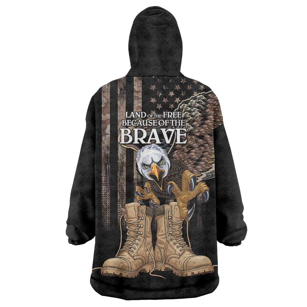 US Memorial Day Wearable Blanket Hoodie Land Of The Free Patriotic American Flag Vintage
