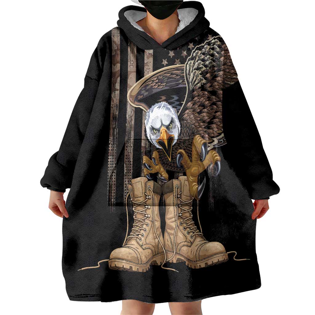 US Memorial Day Wearable Blanket Hoodie Land Of The Free Patriotic American Flag Vintage