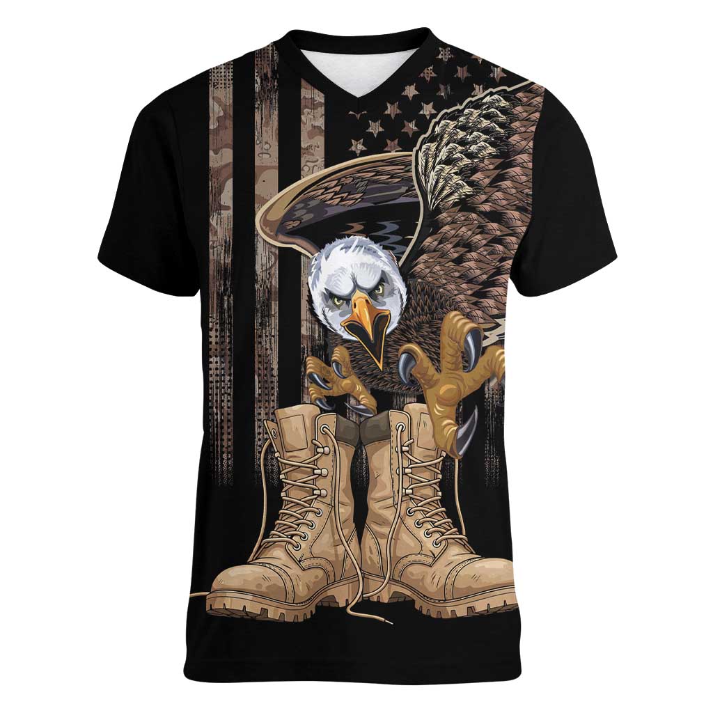 US Memorial Day Women V-Neck T-Shirt Land Of The Free Patriotic American Flag Vintage