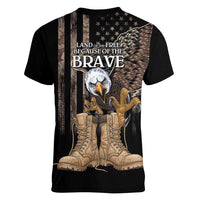 US Memorial Day Women V-Neck T-Shirt Land Of The Free Patriotic American Flag Vintage