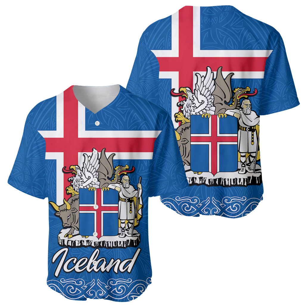 Iceland Baseball Jersey Icelandic Coat Of Arms and Flag LT9 - Wonder Print Shop