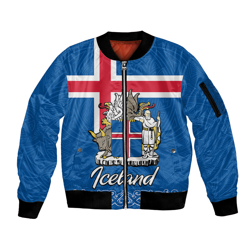 Iceland Sleeve Zip Bomber Jacket Icelandic Coat Of Arms and Flag - Wonder Print Shop
