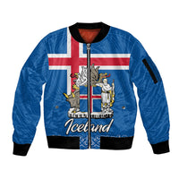 Iceland Sleeve Zip Bomber Jacket Icelandic Coat Of Arms and Flag - Wonder Print Shop
