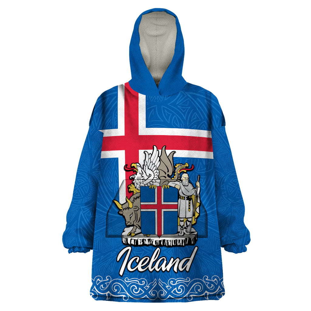 Iceland Wearable Blanket Hoodie Icelandic Coat Of Arms and Flag - Wonder Print Shop