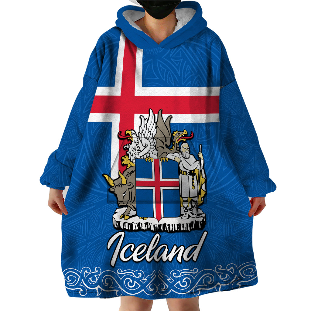 Iceland Wearable Blanket Hoodie Icelandic Coat Of Arms and Flag - Wonder Print Shop