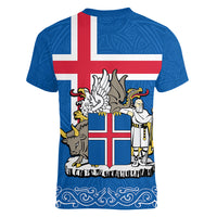 Iceland Women V Neck T Shirt Icelandic Coat Of Arms and Flag - Wonder Print Shop