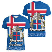 Iceland Women V Neck T Shirt Icelandic Coat Of Arms and Flag - Wonder Print Shop