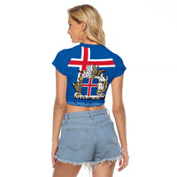 Personalised Iceland Raglan Cropped T Shirt Icelandic Coat Of Arms and Flag - Wonder Print Shop