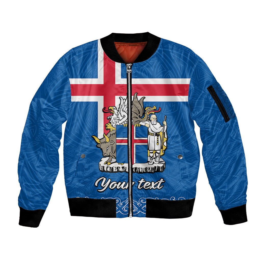 Personalised Iceland Sleeve Zip Bomber Jacket Icelandic Coat Of Arms and Flag - Wonder Print Shop