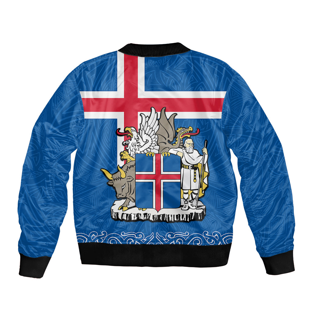 Personalised Iceland Sleeve Zip Bomber Jacket Icelandic Coat Of Arms and Flag - Wonder Print Shop