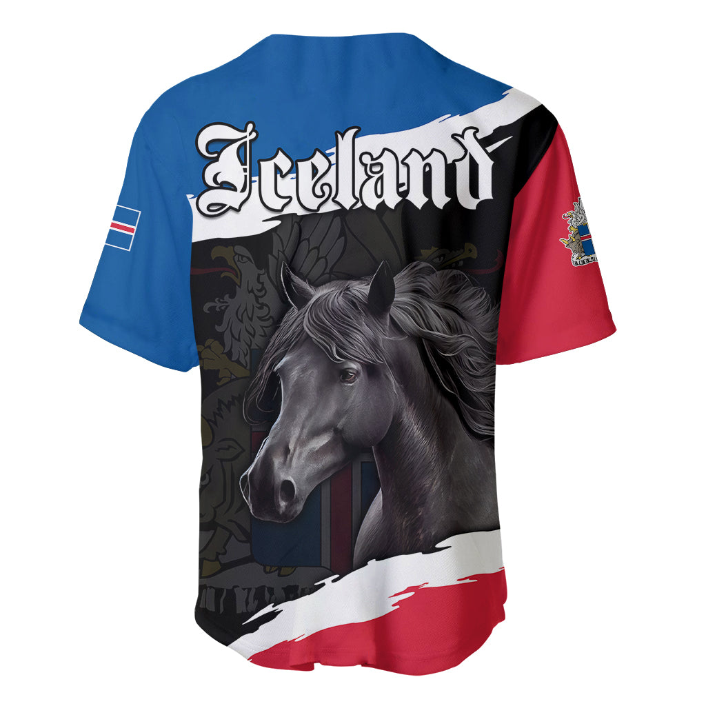Icelandic Horse Baseball Jersey Icelandic Coat of Arm - Black LT9 - Wonder Print Shop