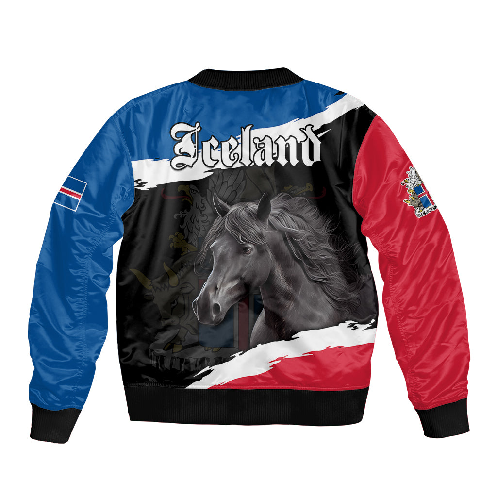 Icelandic Horse Bomber Jacket Icelandic Coat of Arm - Black LT9 - Wonder Print Shop