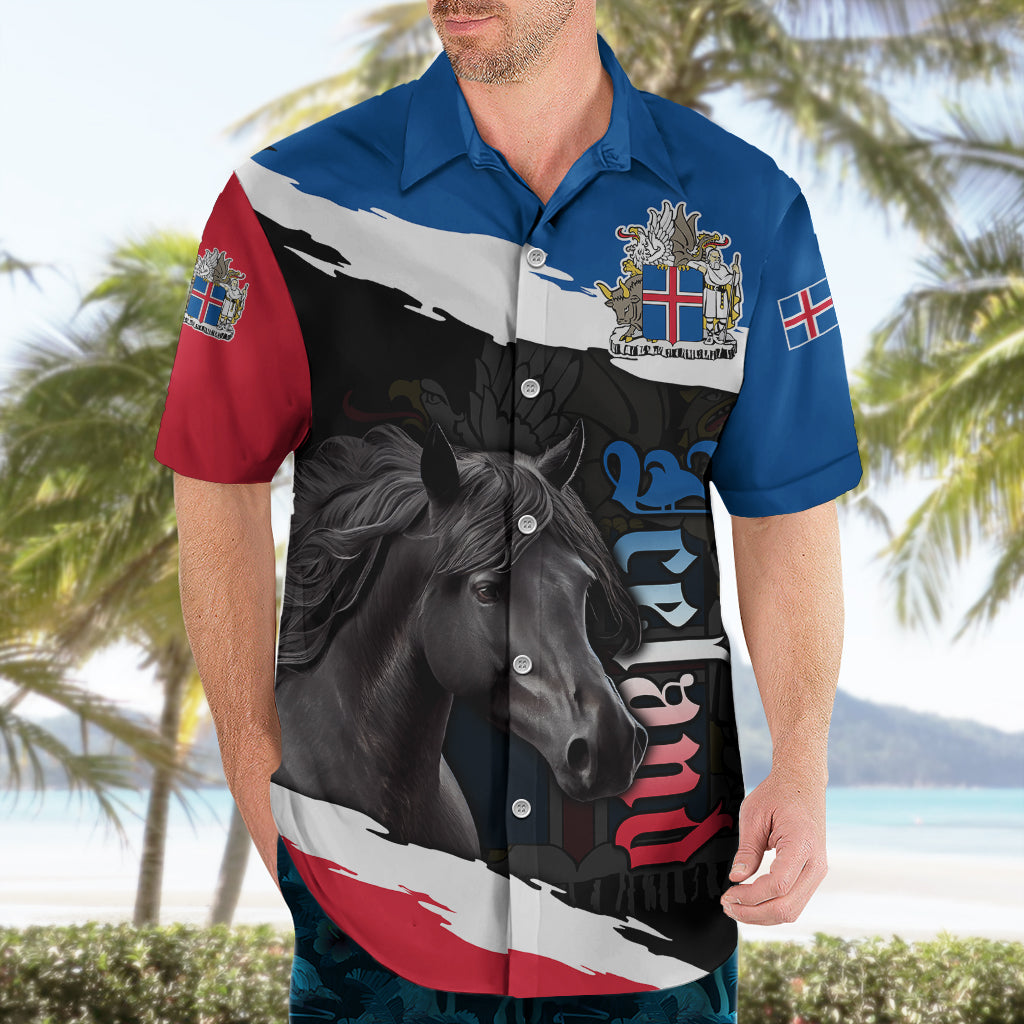 Icelandic Horse Hawaiian Shirt Icelandic Coat of Arm - Black - Wonder Print Shop