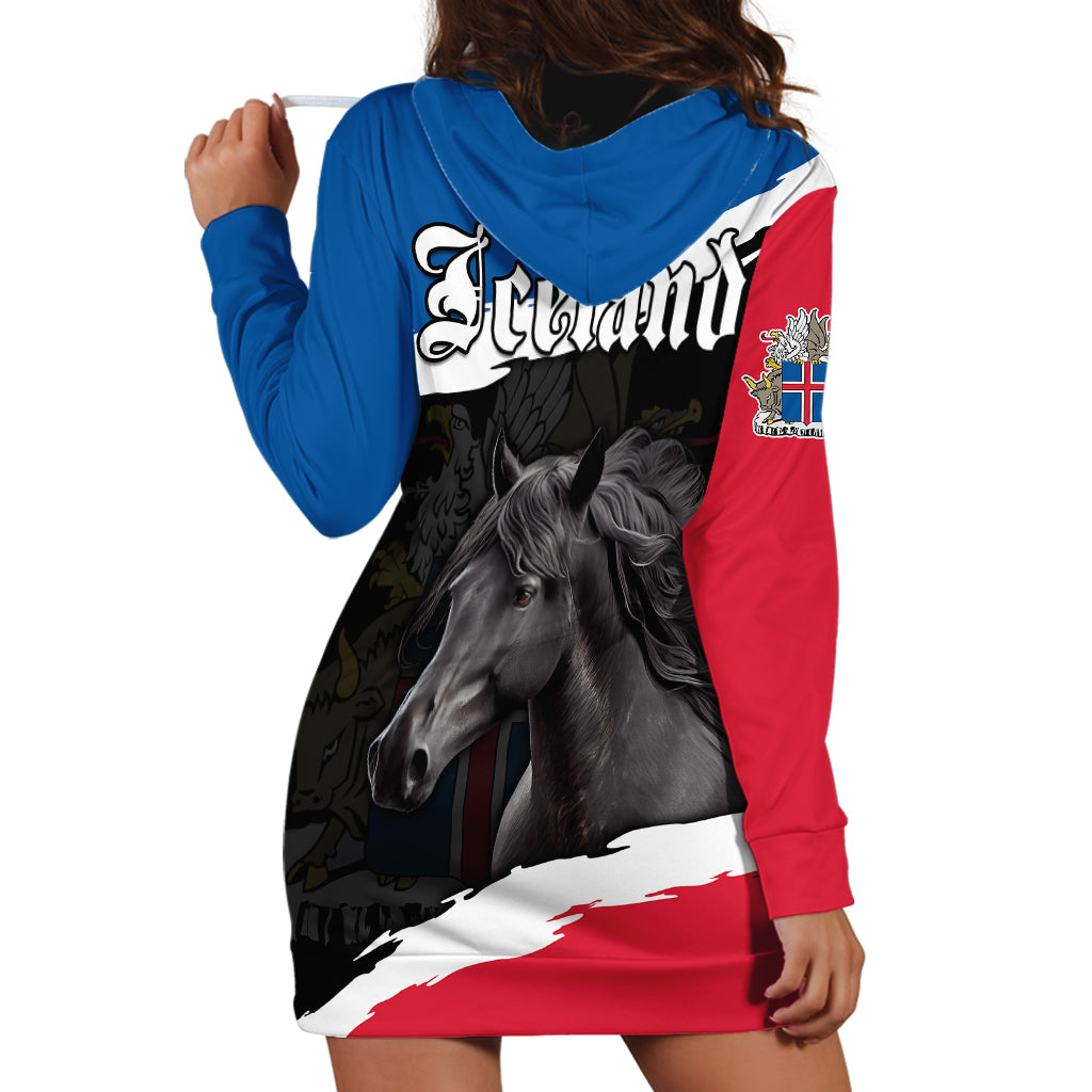Icelandic Horse Hoodie Dress Icelandic Coat of Arm - Black - Wonder Print Shop
