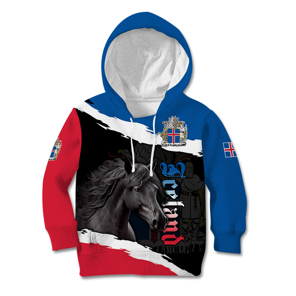 Icelandic Horse Kid Hoodie Icelandic Coat of Arm - Black - Wonder Print Shop