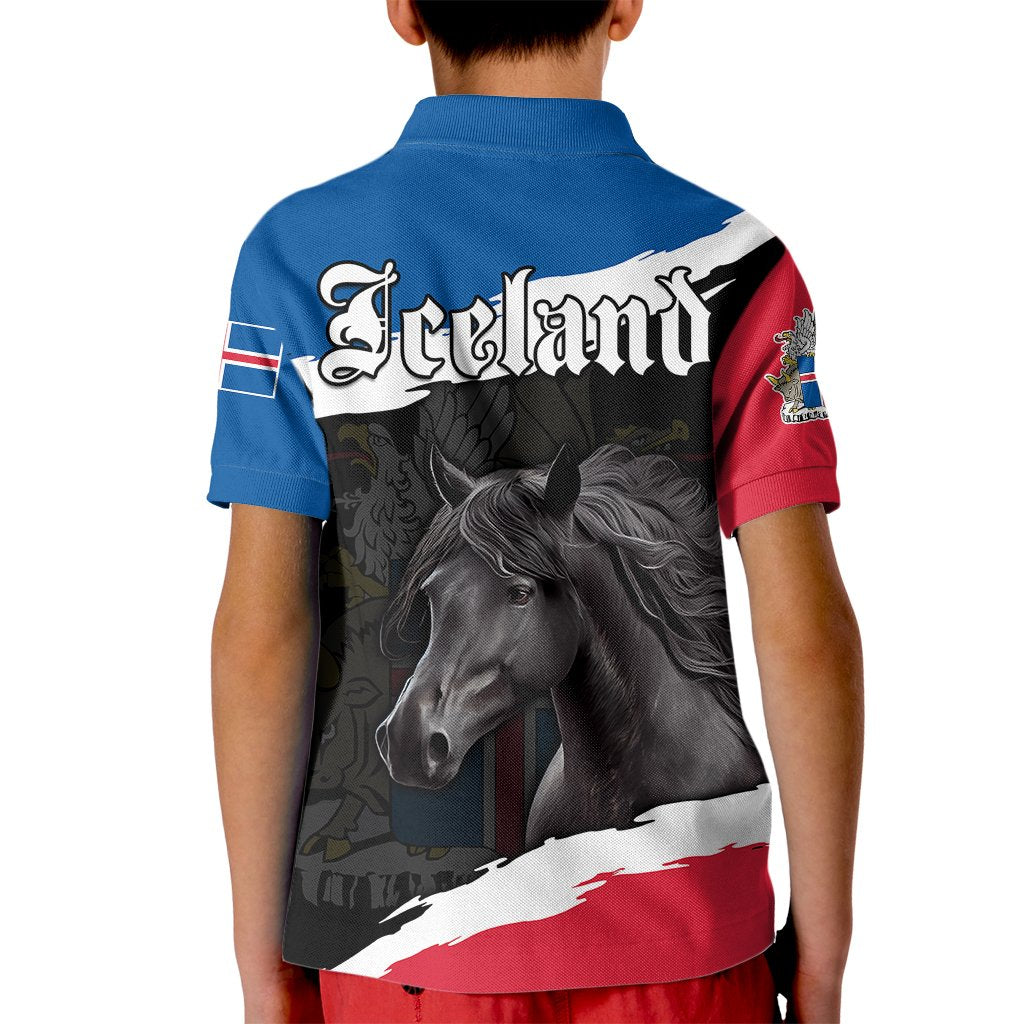 Icelandic Horse Polo Shirt for Kid Icelandic Coat of Arm Black - Wonder Print Shop